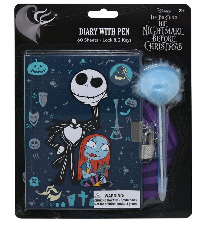 Innovative Designs Disney The Nightmare Before Christmas Diary with Lock & Keys and Pom Pen, Stationery Birthday Parties - Image 1